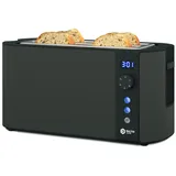 Balter Toaster 4 Scheiben, Langschlitz, Edelstahl, Brötchenaufsatz, LCD Display mit Restzeitanzeige, Auftaufunktion, Brotzentrierung, Krümelschublade, TS-04-LCD, Farbe: Grau