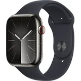 Apple Watch Series 9 GPS + Cellular 45 mm Edelstahlgehäuse graphit, Sportarmband mitternacht M/L