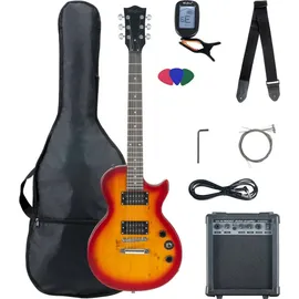 McGrey Rockit Single Cut Komplettset E-Gitarre (8-teiliges Anfängerset mit Gitarre, Verstärker, Ersatzsaiten, Gitarrentasche, Stimmgerät, Plektren, Gurt und Gitarrenkabel) Orange Burst