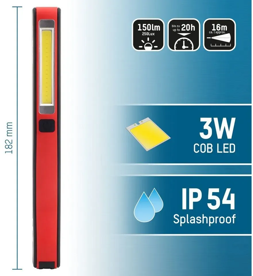 ANSMANN AG LED Arbeitsleuchte LED Werkstattlampe IL150B inkl. AAA Batterien - kabellos & magnetisch, LED rot