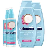 Schauma Sprühpflege Feuchtigkeit & Glanz (2x200 ml) Hitzeschutz für weiches, glänzendes Haar & Schwarzkopf Feuchtigkeits-Shampoo Feuchtigkeit & Glanz (2x400 ml) Reiswasser