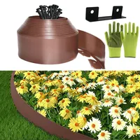 Flexible Rasenkante Kunststoff, Rasenkanten aus Kunststoff 10cmx10m, Inklusive 30 Ankerspitzen und 1 Verbinder, mit einem Paar Handschuhe, Gartenzaun decorativ (Braun, 10cmx10m)
