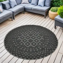 Teppich MY HOME "Juliane Outdoor" Gr. 9, grau, H:12mm Ø:140cm, Kunstfaser, Teppiche, Hoch-Tief-Struktur, Boho, Outdoor geeignet, Balkon, Terrasse