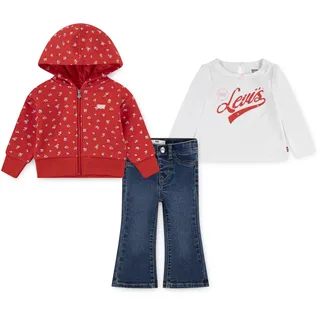 Neugeborenen-Geschenkset LEVI'S KIDS "LVG,PC FZ TEE,JEANS SET", Baby, Gr. 12M (80), weiß (blanc de blanc), Jersey, Sweatware, Denim/Jeans, Obermaterial: 64% Baumwolle, 26% Polyester, 8% Viskose, 2% Elasthan. Sweatware: 60% Baumwolle, 40% Polyester. Jacke: 80% Baumwolle, 20% Polyester, bedruckt, casual, KOB Set-Artikel, perfekt abgestimmt - for GIRLS