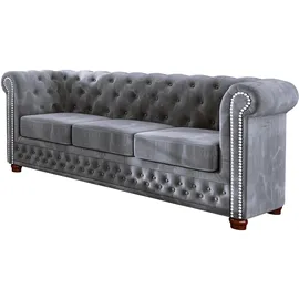 s-style möbel Harwell Sofa 3-Sitzer Chesterfield-Sofa für Wohnzimmer Lounge Couch mit verchromten Füßen Möbel Freistehende Polster Sofas & Couches Couchgarnitur Hellgrau 203 x 86 x 72 cm