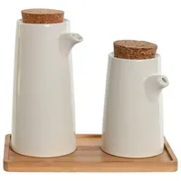 Home esprit Set aus Öl- und Essigflasche, Weiß, Bambus,