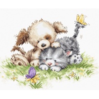 Lucas Luca-S Kreuzstich Set Hund und Katze mit Schmetterling,