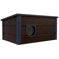 QLS Katzenhaus aus Holz 73×52×38 cm mit Vorhang wetterfest,