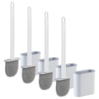 BadeStern 4er-Set WC-Silikonbürsten mit atmungsaktivem Bürstenhalter, weiß/grau