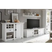 furn.design Wohnwand Hooge, (Schrankwand in Pinie weiß Landhaus, Set 4-teilig ca. 340 x 207 cm), mit Drehriegeln Antik
