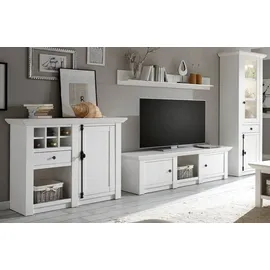 furn.design Wohnwand Hooge, (Schrankwand in Pinie weiß Landhaus, Set 4-teilig ca. 340 x 207 cm), mit Drehriegeln Antik