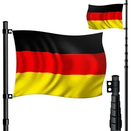 Kesser KESSER® Teleskop Fahnenmast Aluminium 6,30m Bodenhülse 60cm inkl Deutschlandfahne Höhenverstellbar Flaggenmast Mast Deutschland Flagge Alu