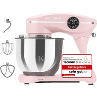 KLAMER Küchenmaschine 1800W, Knetmaschine Brotteig mit Edelstahl-Rührschüssel 6 L, 10 Stufen mit Timer, Planetenrührwerk, Rührbesen, Knethaken, Schneebesen & Sichtdeckel (pink)