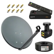 PremiumX Satelliten-Komplettanlage 60cm Satellitenschüssel Anthrazit Quad LNB 50m Antennen-Kabel SAT TV Receiver FullHD