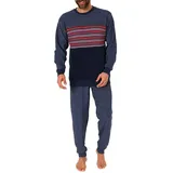 normann Frottee Pyjama Schlafanzug Bündchen Rundhals Blau 54