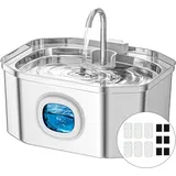 Apauk Katzenbrunnen, Trinkbrunnen für Katze, Trinkbrunnen Edelstahl, Ultraleiser Trinkbrunnen für Katze und kleine Hunde,mit LED-Fenster, S -3.2L Große Kapazität (A-6 Filter & 6 Schwämme)