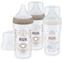 NUK Perfect Match Babyflaschenset | Ab 3 Monate | Passt sich dem Baby an | Temperature Control | Anti-Colic | 260 ml | BPA-frei | Silikontrinksauger, Medium | Regenbogen und Herz | 3 Stück