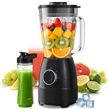 Mixer, Smoothie Maker, Standmixer, 1500 Watt Hochgeschwindigkeits Mixer Smoothie Maker mit 1,5L Glasbehälter, 600ml Flaschen BPA frei Tritan, einstellbare Geschwindigkeit für Smoothies, Mixen
