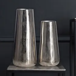 Vase 2er Set FineBuy Blumenvase Aluminium Silber Wohndeko Tischvase Modern Rund
