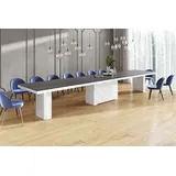 Design Esstisch Tisch HEK-111 Grau Anthrazit matt / Weiß Hochglanz XXL ausziehbar 180 bis 468 cm - Grau