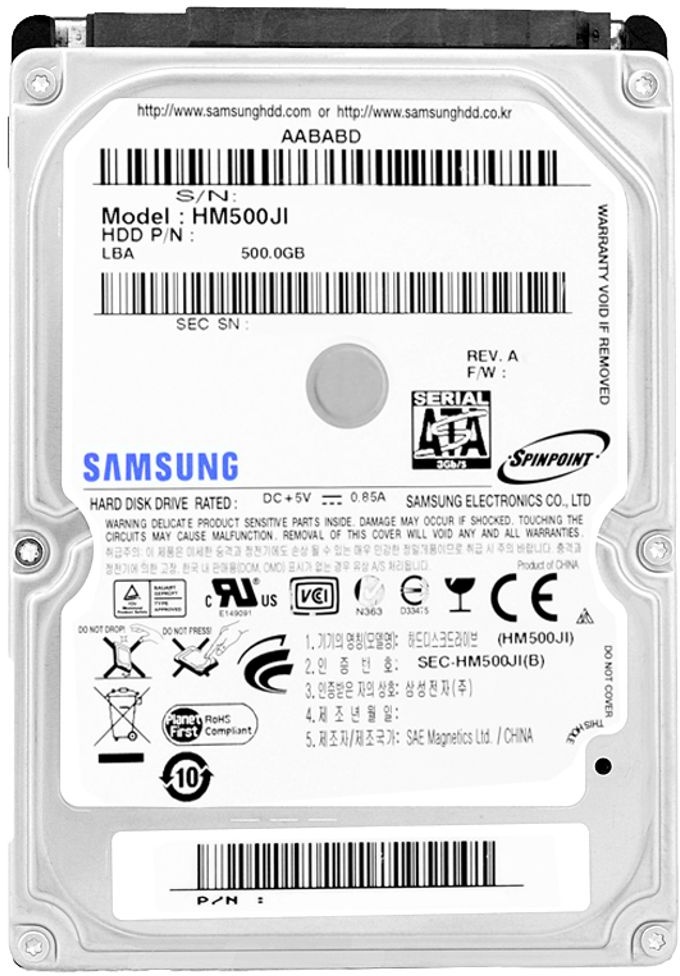 Samsung 500GB SATA II HDD Spinpoint M, Serial ATA II, 500 GB, 63.5 mm (2.5 "), 7.6 W, 7.2 W, 0.8 W