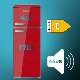 Cecotec Bolero CoolMarket 2D Origin 215 Retro-Kühl-Gefrierkombination (215 l, 1482 mm hoch, Red)