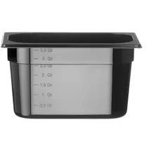 HENDI Gastronormbehälter, Temperaturbeständig von -40° bis 110°C, Skalierung, Geruchs- und geschmackneutral, 4L, Polycarbonat, GN 1/4, 265x162x150 mm, Schwarz