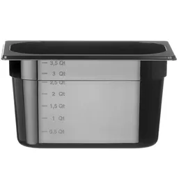 HENDI Gastronormbehälter, Temperaturbeständig von -40° bis 110°C, Skalierung, Geruchs- und geschmackneutral, 4L, Polycarbonat, GN 1/4, 265x162x150 mm, Schwarz