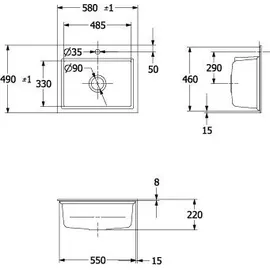 Villeroy & Boch Subway Style 60 S rechts flächenbündig crema Handbetätigung 600 x 510 mm