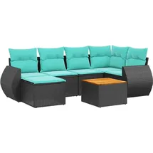 vidaXL 7-teiliges Gartensofa-Set mit Kissen, schwarzes Polyrattan - Schwarz