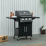 Outsunny Gasgrill mit Rädern schwarz 121L x 55B x 109H cm