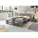 Lermowood Palettenbett M2 aus Holz 180 x 200 cm Grau mit Kopfteil Holzbett 30cm Stabiles Seniorenbett Kinderbett Jugendbett Gästebett erhöhtes Einzelbett Bettgestell Futonbett Komforthöhe Naturholz