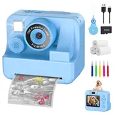 Sofortbildkamera Kinder Mit Selfie1080p Kinderkamera Sofortbildkamera mit 32gb Karte & 3 Rollen Druckpapier, Kinder Kamera, Kinderspielzeug Geschenke für Jungen & Mädchen Von 3-12 Jahren