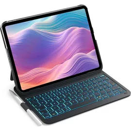 Inateck Ultraleichte Hülle mit Tastatur für iPad 10 Generation,iPad Air 6 11 Zoll 2024,iPad Air 5/4 10,9 Zoll,iPad Pro 11 4/3/2/1,7-Farbiger Hintergrund Beleuchtung,mit Stifthalter, QWERTZ,BK2007-RGB