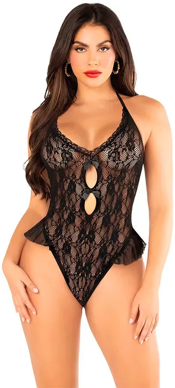 LEG AVENUE  Body mit Schleife und Rüschen Schwarz One Size (Einheitsgröße)