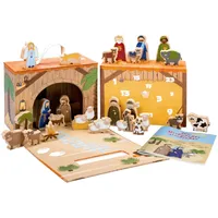 Spiel-Krippe Adventskalender 24 Holzfiguren, Spielkoffer + Weihnachts-Geschichte
