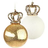 Brubaker Weihnachtskugel Set Queen - 2 Premium Baumkugeln aus Glas - Gold und Glitzer mit Kronen - 15 cm Christbaumschmuck Königin - Weihnachtsdeko Anhänger Baumdekoration