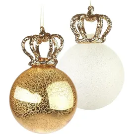 Brubaker Weihnachtskugel Set Queen - 2 Premium Baumkugeln aus Glas - Gold und Glitzer mit Kronen - 15 cm Christbaumschmuck Königin - Weihnachtsdeko Anhänger Baumdekoration