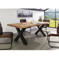 MASSIVMOEBEL24.DE Baumtisch Sheesham 240x100x77 natur gebeizt X-Beine anthrazit matt