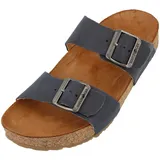 HAFLINGER Bio Andrea Leder Pantolette Sandale Blau (Country Marine 1655), Gr 48 - 48 EU