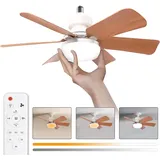 Himmel Deckenventilator Mit Beleuchtung, 30w Deckenventilator Mit Doppelter E27-lampe, Dimmbare Led Für Schlafzimmer, Salon, 3 Vitesse, 6 Pales (couleur Du Bois)