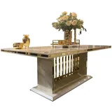 Casa Padrino Luxus Esstisch mit Glasplatte Creme / Gold 220 x 110 x H. 78 cm - Esszimmertisch - Küchentisch - Luxus Esszimmer Möbel - Creme/Gold