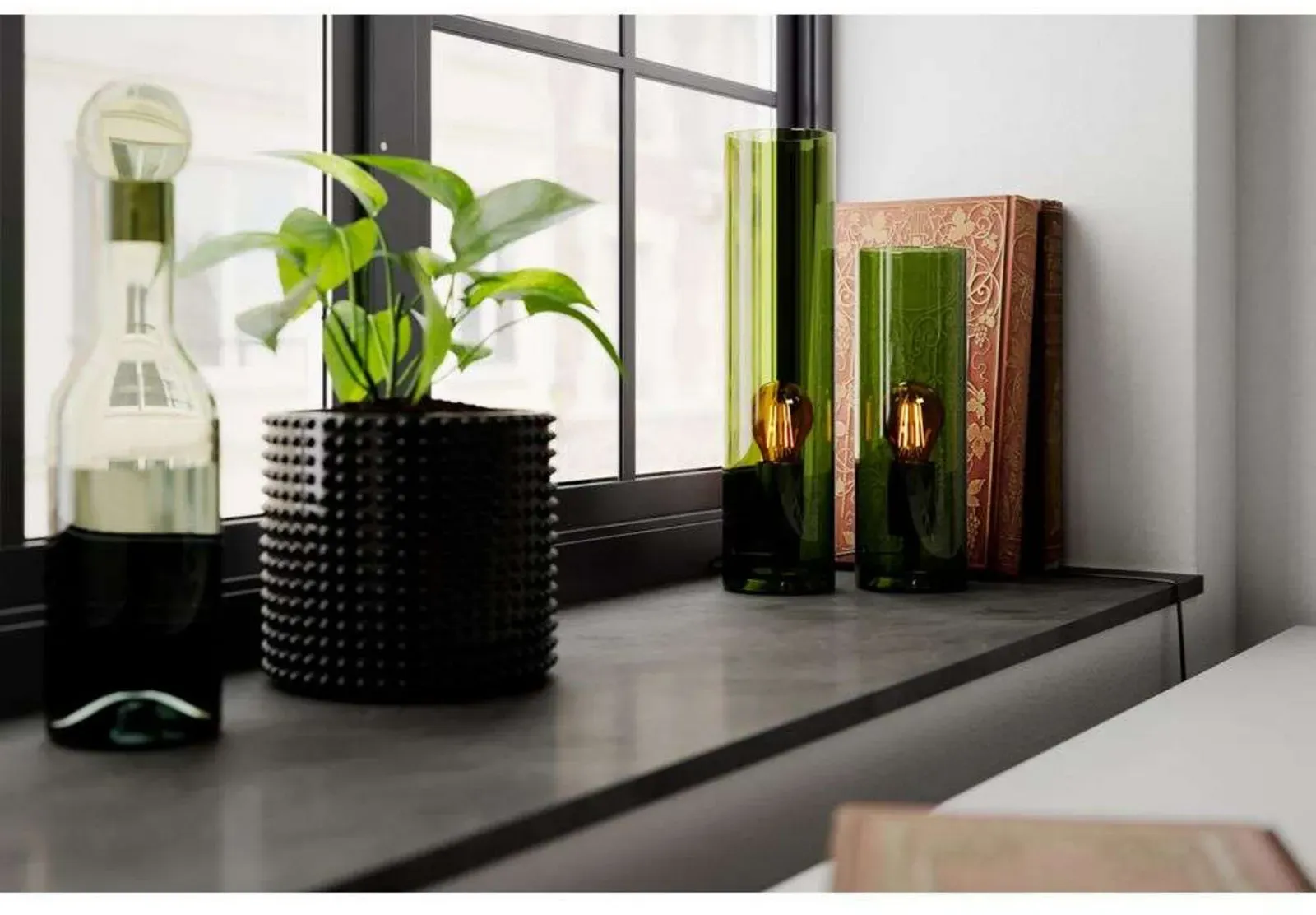 Tischleuchte By Rydéns, Flake, Grün, für Wohnzimmer, Glas - 40