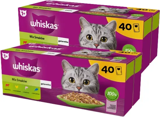 WHISKAS Adult Sachets 80 x 85 g Gemischte Geschmacksrichtungen - Nassfutter für ausgewachsene Katzen in Gelee (Schnitte mit: Rind, Huhn, Lachs, Thunfisch) (Rabatt für Stammkunden 3%)