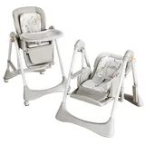 Sianldcone PU-Leder Hochstuhl Baby, Hochstuhl mit Schaukelfunktion, Kinderhochstuhl der Sich in Einen Schaukelstuhl Verwandeln Lässt, Verstellbarer Sitz Hochstühle (8121 Gray)