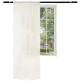 Woltu Gardinen transparent mit Kräuselband Vorhang Leinenoptik Halbtransparent Voile Leinenvorhang Stores Fensterschal Dekoschal Wohnzimmer Kinderzimmer Schlafzimmer, 140x175 cm Creme (1 Stück)