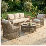 Idimex Outdoor Sofa Set KULO 4-teilig, Champagne – Lounge-Set aus Aluminium mit Rope-Bespannung, Couchtisch mit Glasplatte, inklusive 5 bequemer Kissen, wetterfest für Balkon Terrasse Garten