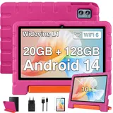 ZIOVO Kinder Tablet 10 Zoll Android 14 mit 20 GB RAM+128GB ROM(TF 1TB), WiFi 6, Octa-Core, Widevine L1, Kindersicherung, 6000mAh, BT 5.0, GMS Certified Kids Tablet mit Eva Case - Rosa