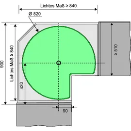 Kesseböhmer Dreiviertelkreis Drehbeschlag für 90er Eckschrank
