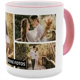 PhotoFancy® - Fototasse 'Collage' - Personalisierte Tasse mit eigenem Foto - Rosa - Layout Collage 3 Bilder